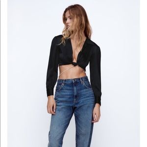 NWT Zara Knotted Jewel Trim Crop Top